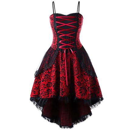crazycatz Damen Gothic Spitzen Steampunk Korsett Kleid Kostüm