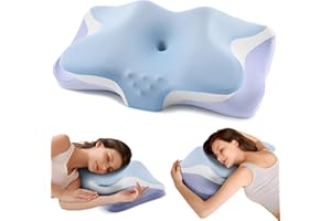 Cervical Pillow, Cooling Ergonomic Memory Foam Pillows for Sleeping with Luxury Anti-Pilling Pillowcase, Contour Deep Sleep N