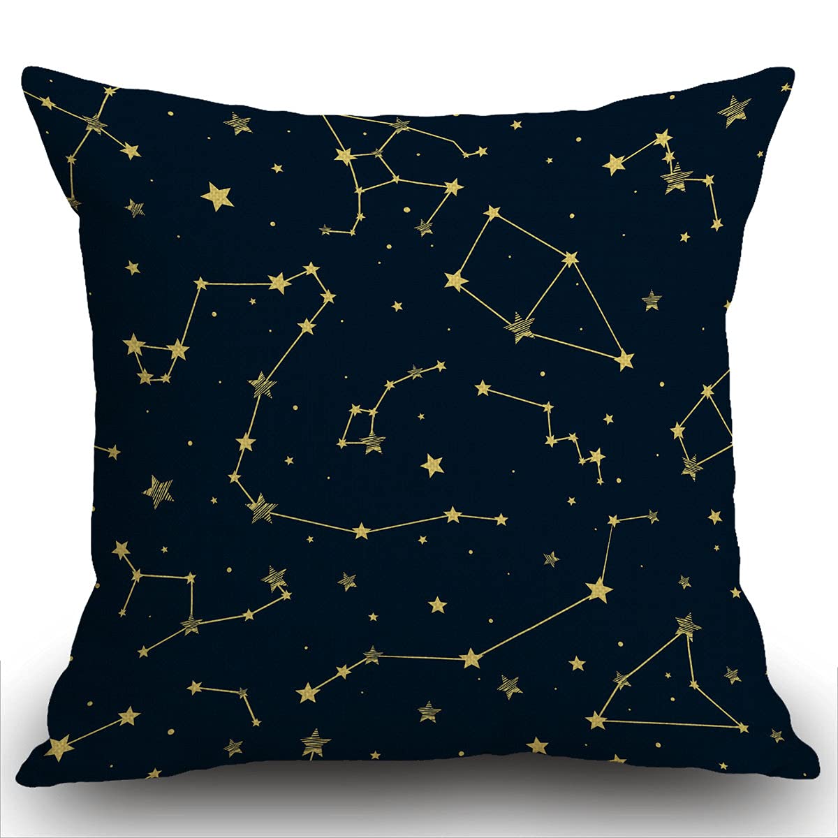 Smooffly Decorative Cushion Cover for Couch Sofa,Space Blue with Yellow Constellations Star Pattern Signs of the Zodiac Abstract Home Decor Throw Pillow Cover 18x18 Inch 45x45cm