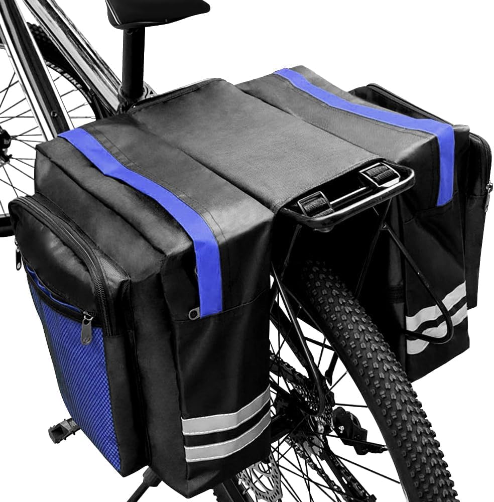 Tyuodna 30L Waterproof Bike Pannier Bag, Double Pannier Bag for Bicycle Rear Rack, Reflective Stripe, Commute, Travel, Picnic (Blue), L