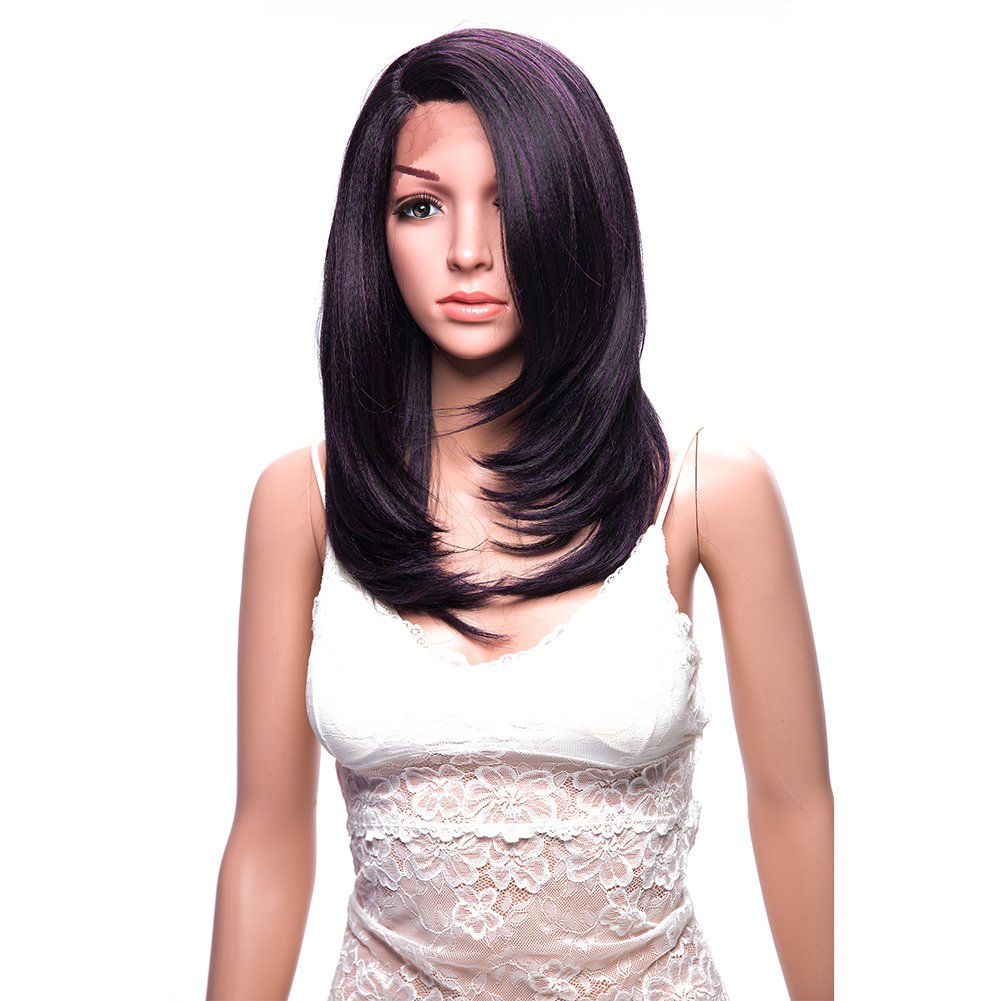 Purple Medium Shoulder Length Synthetic Lace Front Wigs Layered