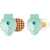 Dash DMSW002AQ Mini Maker Grill, Griddle + Waffle Iron, 2 pack, Aqua