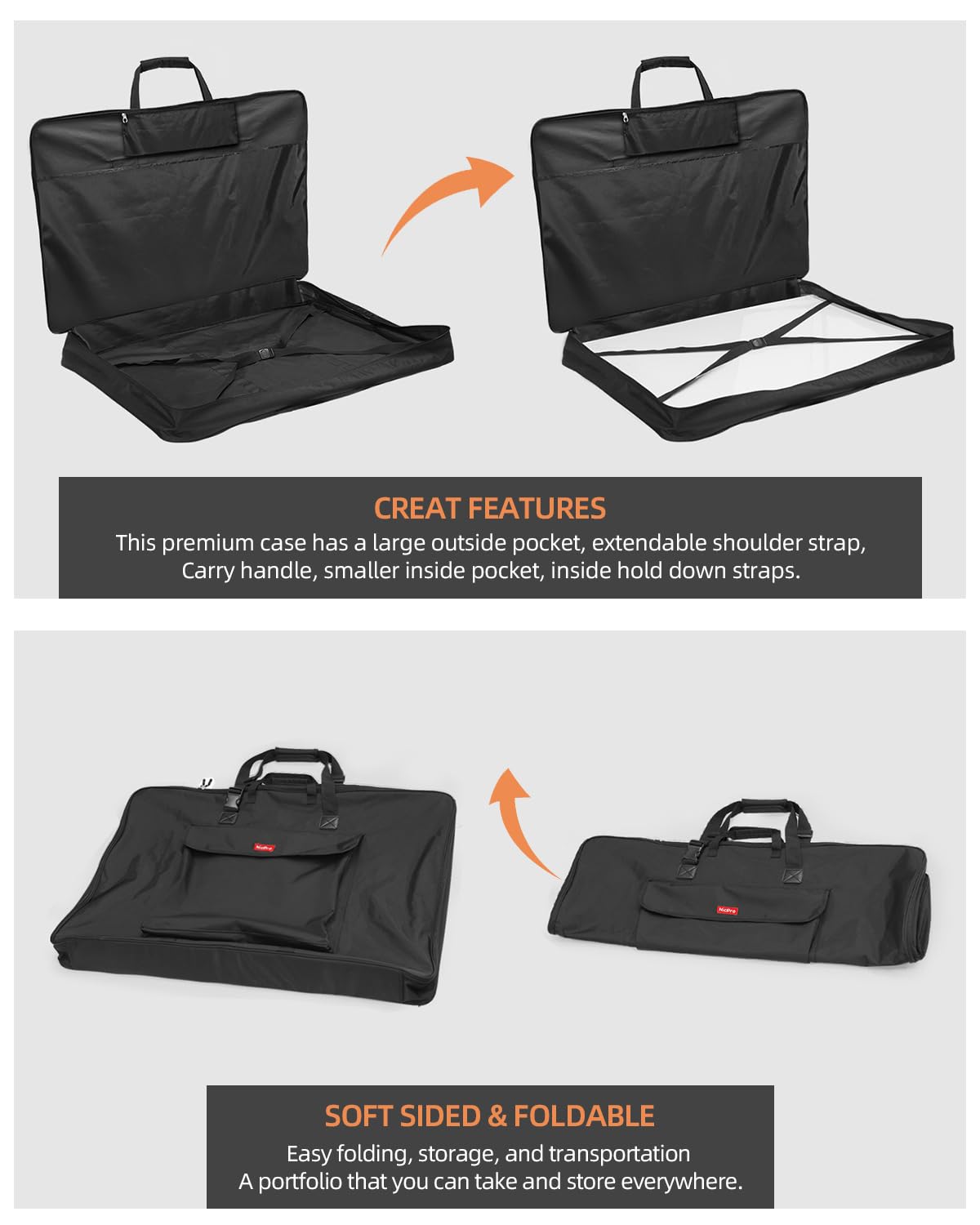 Nicpro Art Portfolio Bag 24 x 36 Inches Waterproof Nylon Artist Carrying Bag Soft Sided with Shoulder Strap, Storage Case for Artwork Sketch Drawing Canvas Photography Poster Solar Panel