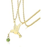 VASSAGO Hummingbird Necklace Stainless Steel Animal Necklace with Birthstone Charm Hummingbird Gifts for Women