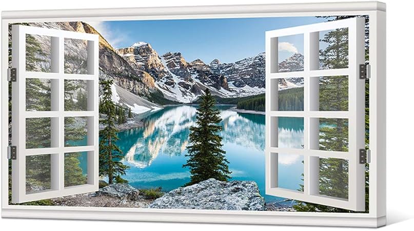 Amazon Com Homeoart Canvas Prints Rocky Mountains National Park Wall Art Landscape Picture Window Painting Stretched Framed Ready To Hang 20 X36 Posters Prints