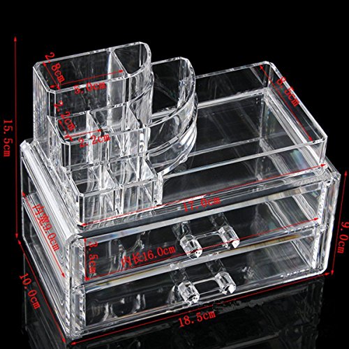 DANCINGNAIL Clear Acrylic Cosmetic Holder Organizer Makeup Drawer 3 Storage Case Box Display