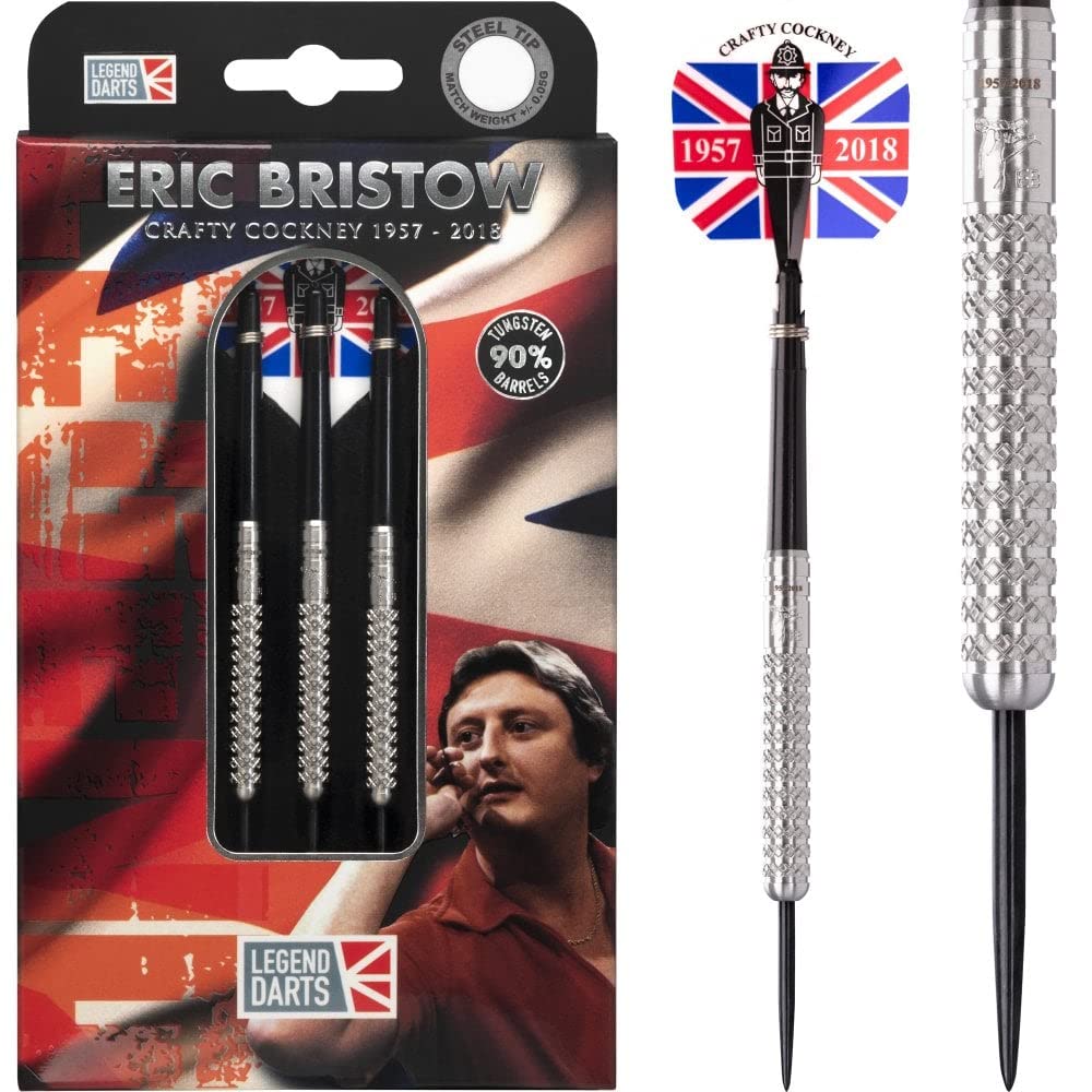 Legend Darts D0873 | Eric Bristow | Knurled Cocked FingerPremium 90% Tungsten Steel Tip Dart Set | 22g