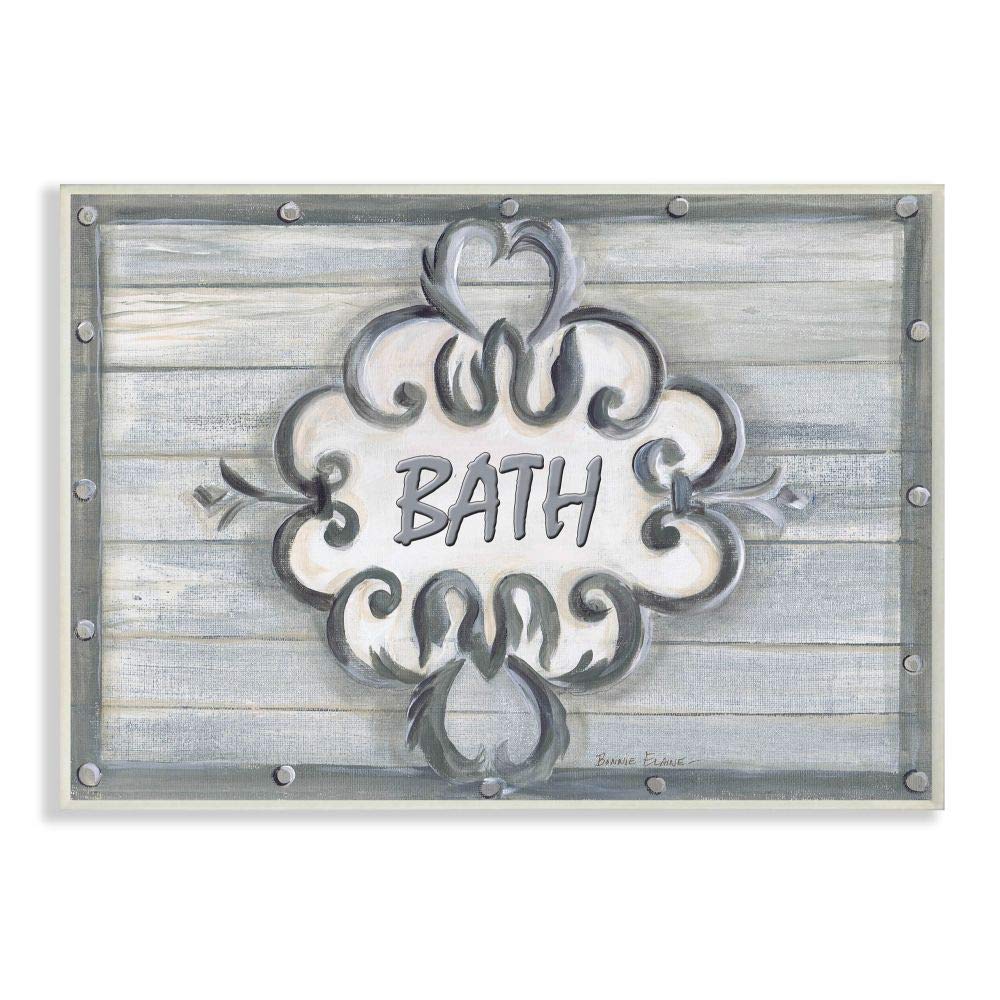 Stupell Industries The Stupell Home Decor Collection Bath Grey Bead Board with Scroll Bathroom Wall Plaque, 10 x 15, Design by Artist Bonnie Wrublesky