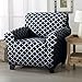 Home Fashion Designs Printed Twill Arm Chair Slipcover. One Piece Stretch Chair Cover. Strapless Arm Chair Cover for Living Room. Brenna Collection Slipcover. (Chair, Navy)