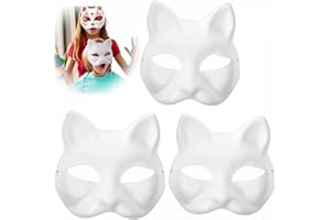 Hot6sl Cat Mask, 3/6/9PCS Therian Masks White Cat Masks Blank DIY Halloween Mask to Paint Animal Half Facemasks Masquerade