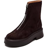 ZJGZF Women's Platform Ankle Boots Leather Boot Chelsea Booties Block Heel Round Toe Short Combat Boots Comfortable Zipper Winter Snow Boot Casual