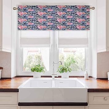 Cenefa de cortina de cocina, diseño victoriano de rosas, moda urbana