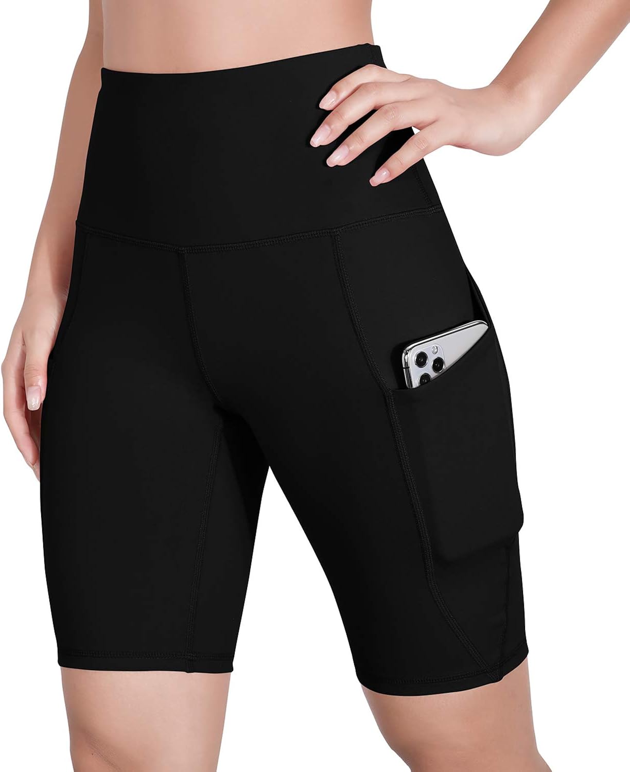 ODODOS High Waist Out Pocket Yoga Short Tummy Control Workout Running Athletic Non See-Through Yoga Shorts: Clothing