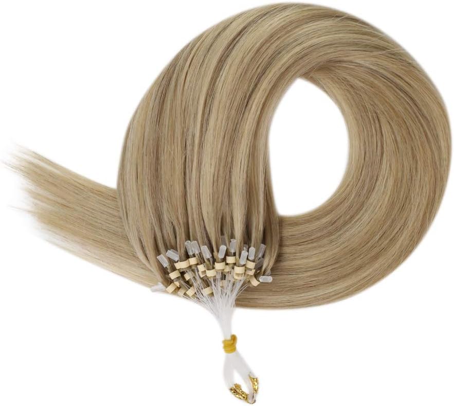 YoungSee Micro Loop Hair Extensions Blonde 22 inch Micro Beads Hair Extensions Dark Ash Blonde Highlights Golden Blonde Micro Rings Hair Extensions Long Straight 50s Cold Fusion 50g Lightweight - Image 3