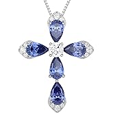 STARCHENIE Sterling Silver Cross Necklace for Women Crucifix Pendant with Birthstone Dainty Religious Jewelry Gift for Her, 18 Inch Chain