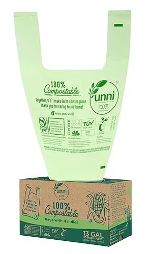 UNNI Compostable Bags with Handles, 13 Gallon, Liter, 60