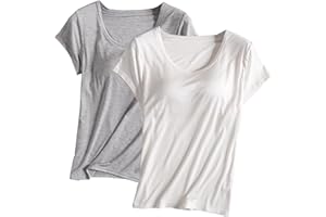 Hesxuno 2 Pc Womens Tops 2024 Summer Casual Short Sleeve T Shirts with Built in Bra Plus Size Basic Solid Yoga Athletic Tees