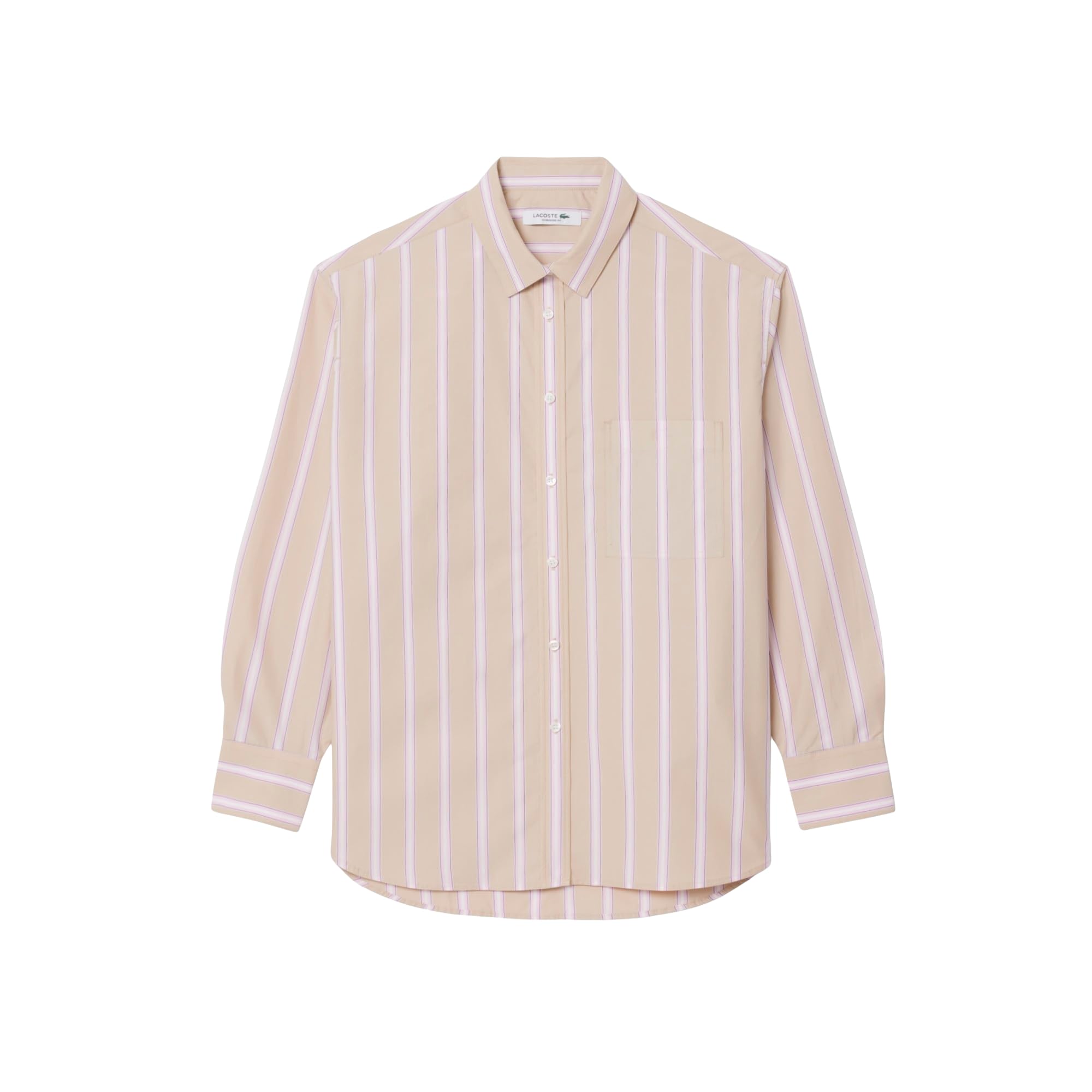 Lacoste Women’s Oversized Cotton Poplin Shirt, Lionne/Albizia/Flour/Navy, 8