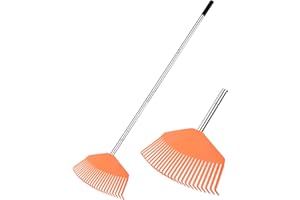 YEELOR Leaf Rake16.5 Wide Adjustable Handle Leaf Rake - Plastic Head, Lightweight, Soft & Lawn-Friendly - Ideal for Women & Kids - Orange