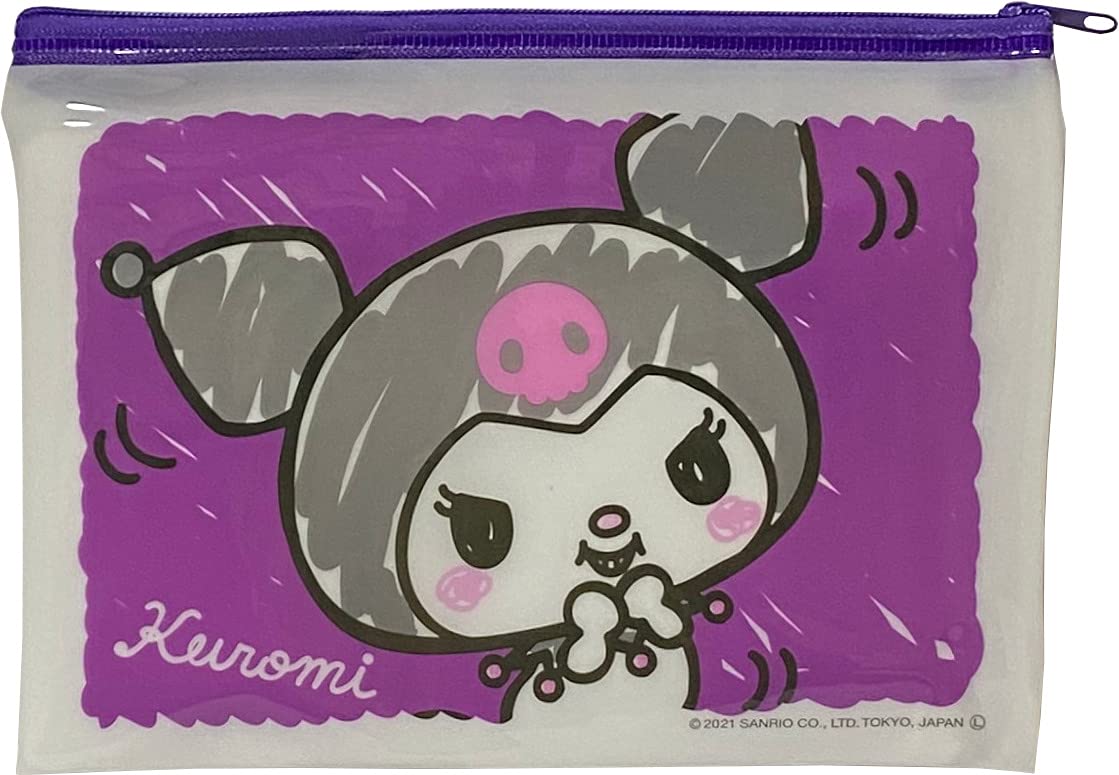 Sanrio Accessories Cosmetic Flat vinyl pouch Zipper Case Bag 19 × 14 cm (Crayon touch) (Kuromi)