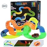 EFOSHM Twister Tracks Mega Set with 2 LED Race Car and 240 pieces Flexible, Bendable track, Magic tracks Glow in the Dark Race 11ft