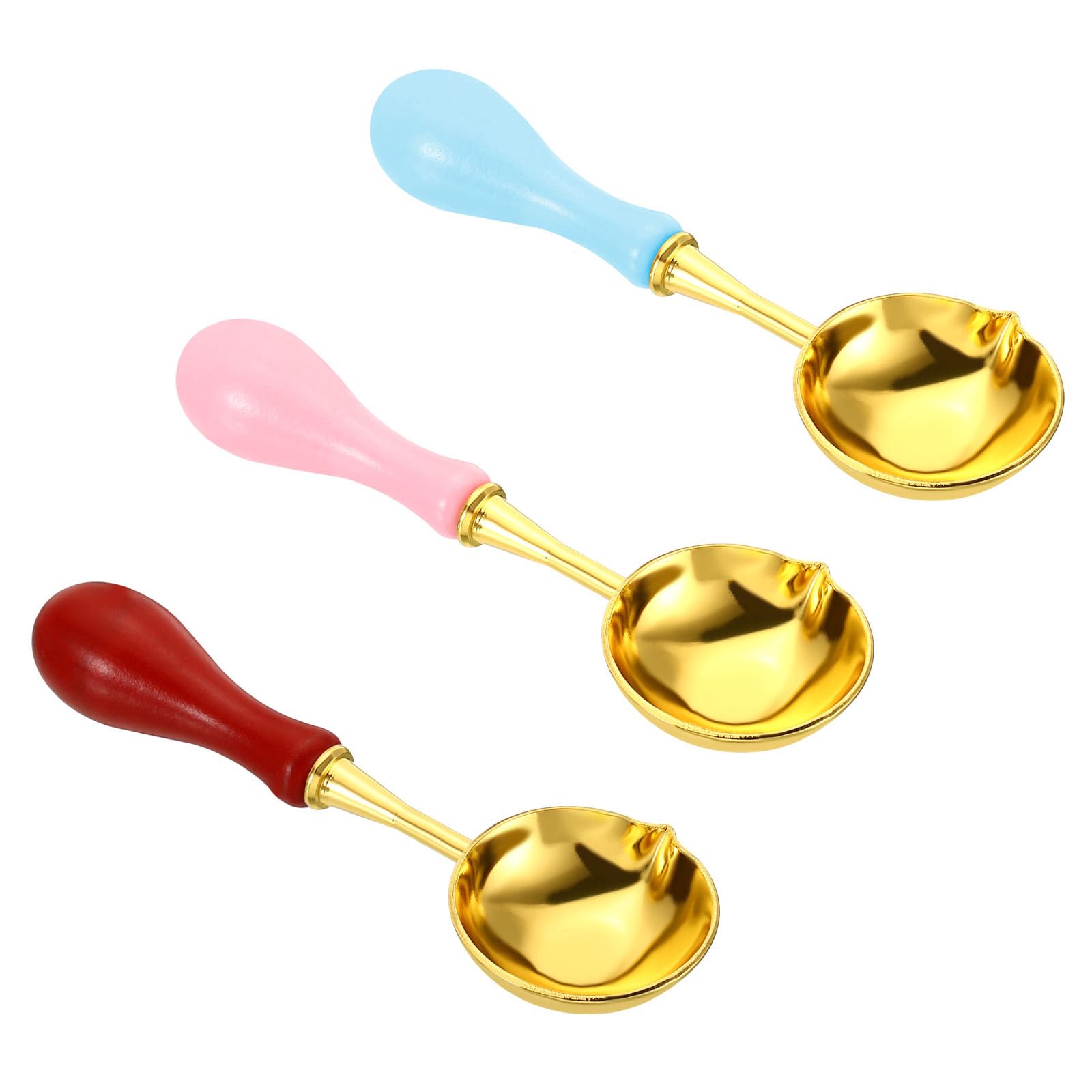 PATIKIL 4" Wax Seal Spoon, 3Pcs Wax Sealing Melting Spoon Brass Vintage Wooden Handle for Wax Seal Stamp Envelope Art Craft, Pink，Red，Sky Blue/Golden