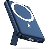 AOGUERBE for Mag-Safe Portable Charger, 10000mAh Magnetic Power Bank 22.5W Fast Charging,Mini Battery Pack Wireless with LED Display&Foldable Stand for iPhone 17/16/15/14/13/12 Series (Royal Blue)