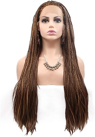 Amazon Co Jp Zhouqinmei アフリカの三つ編みのドレッドヘアのかつら茶色のかつら細かい三つ編みポイント Color As Shown ビューティー