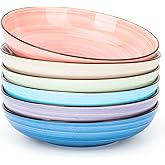 KitchenTour Ceramic Pasta Bowls - Large Salad Bowls Porcelain Serving Bowl Set 26 Ounce - 8 Inch Soup Bowl - Dishwasher and Microwave Safe - Set of 6, Assorted Warm Colors