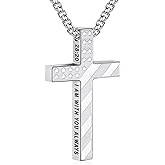 Lydow Cross Necklace for Men Boys, 316L Stainless Steel Chain Pendant Bible Verse Religious Christian Christmas Jewelry Gifts 22+2 Inches