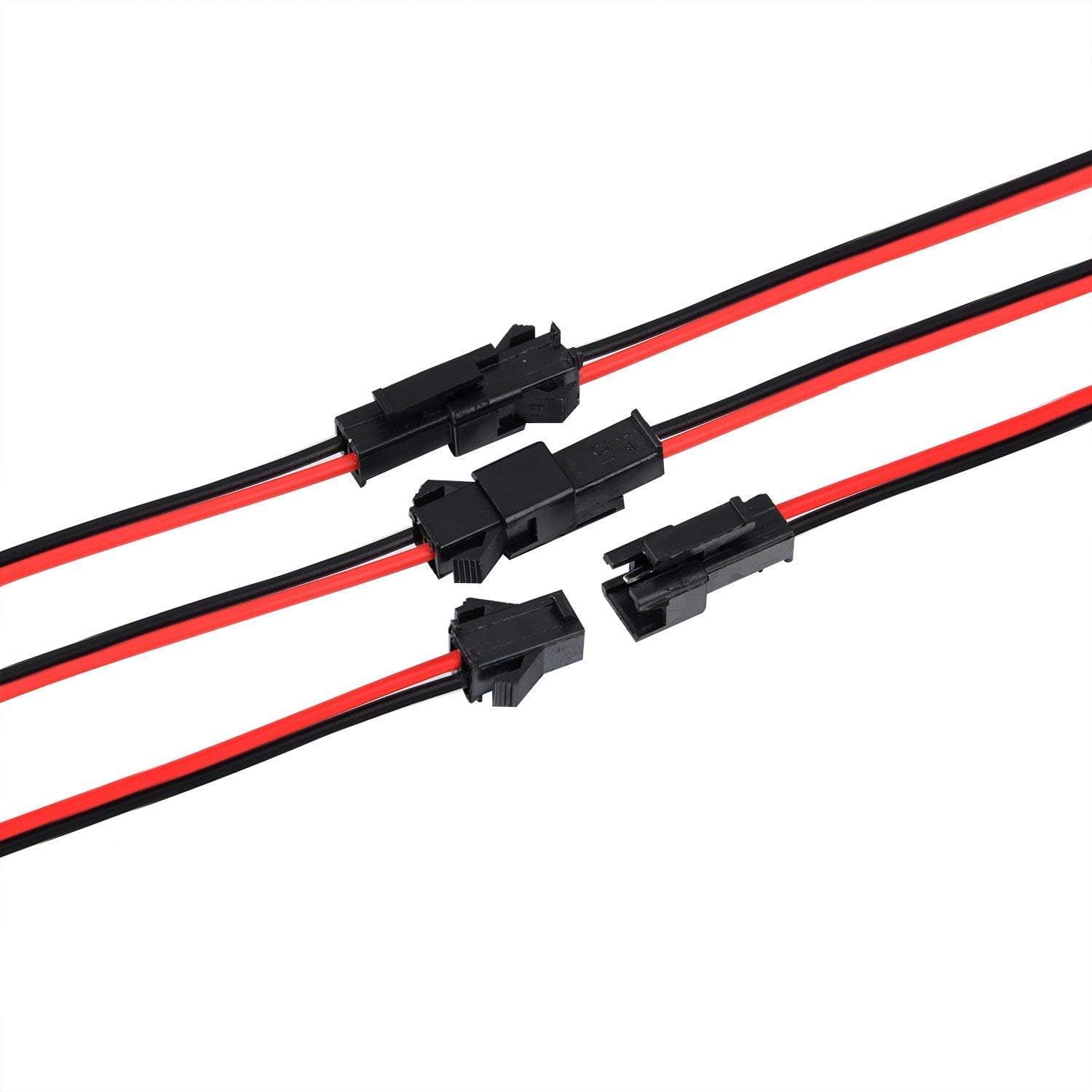 YUNIQUE GREEN-CLEAN-POWER - JST 2PIN 22AWG 135mm Wire Kit 20 works Male/Female Connectors, Nero Rosso