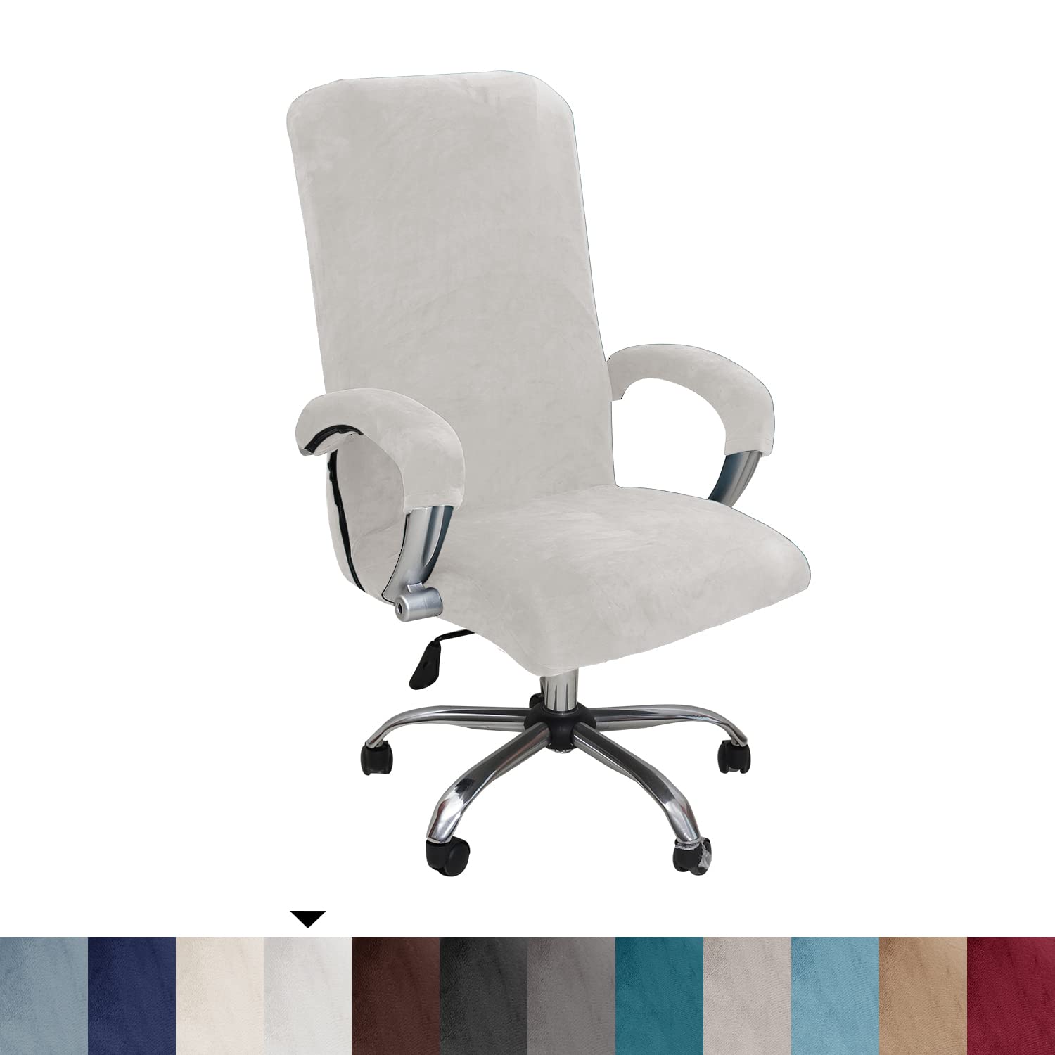 Bestenrose Velvet Office Chair Cover Stretch Computer Desk Armchair Cover Slipcover Replacement Washable Rotating Universal Chair Covers with Arm Cover (creamy white, Large)