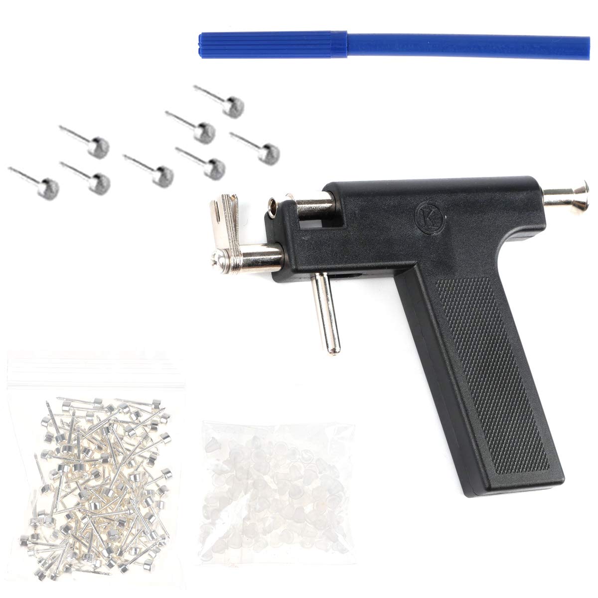Stainless Steel Body Piercing Tool Kit, Professional Ear Nose Navel Piercing Machine with 98 Pcs Alloy Ears Studs Tools Earring Stoppers
