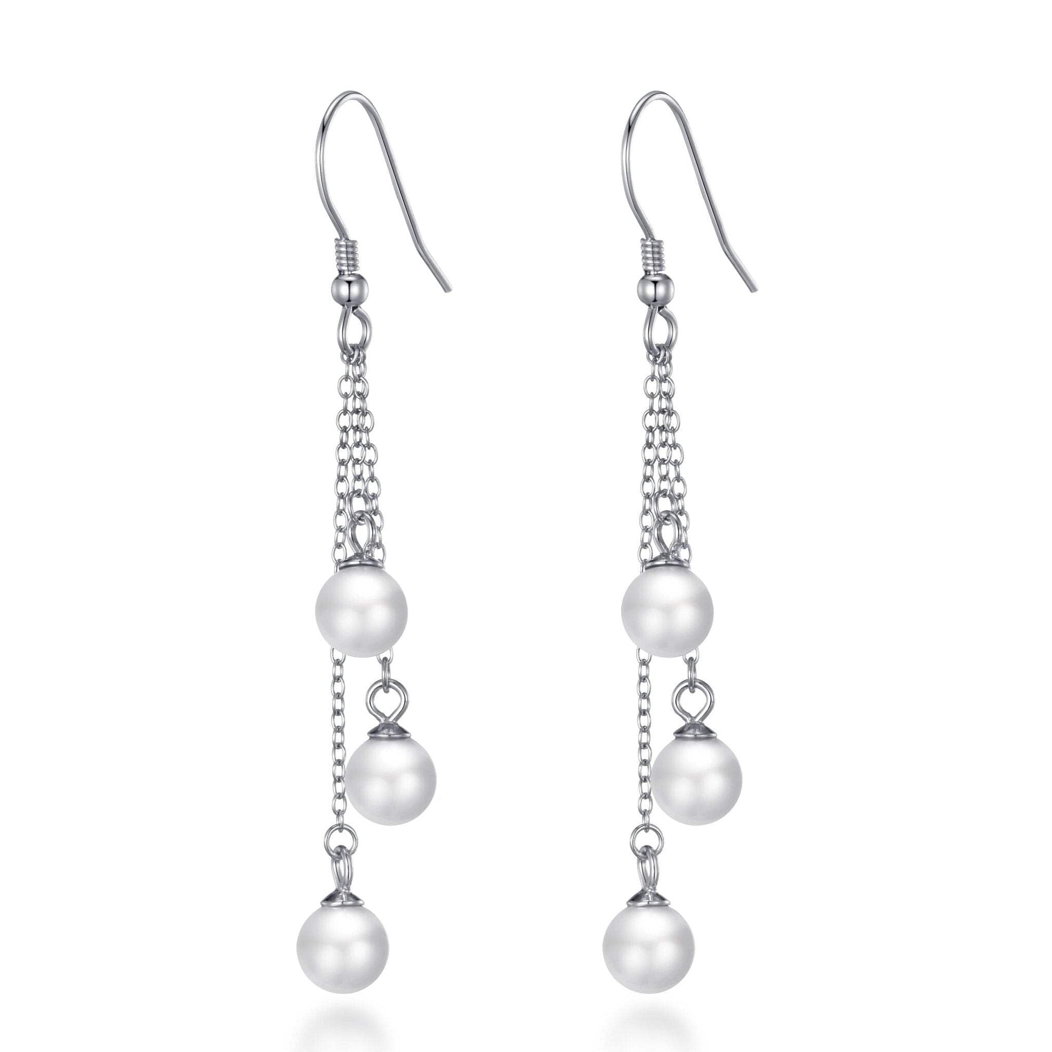Philip Jones Sterling Silver Triple White Pearl Drop Earrings