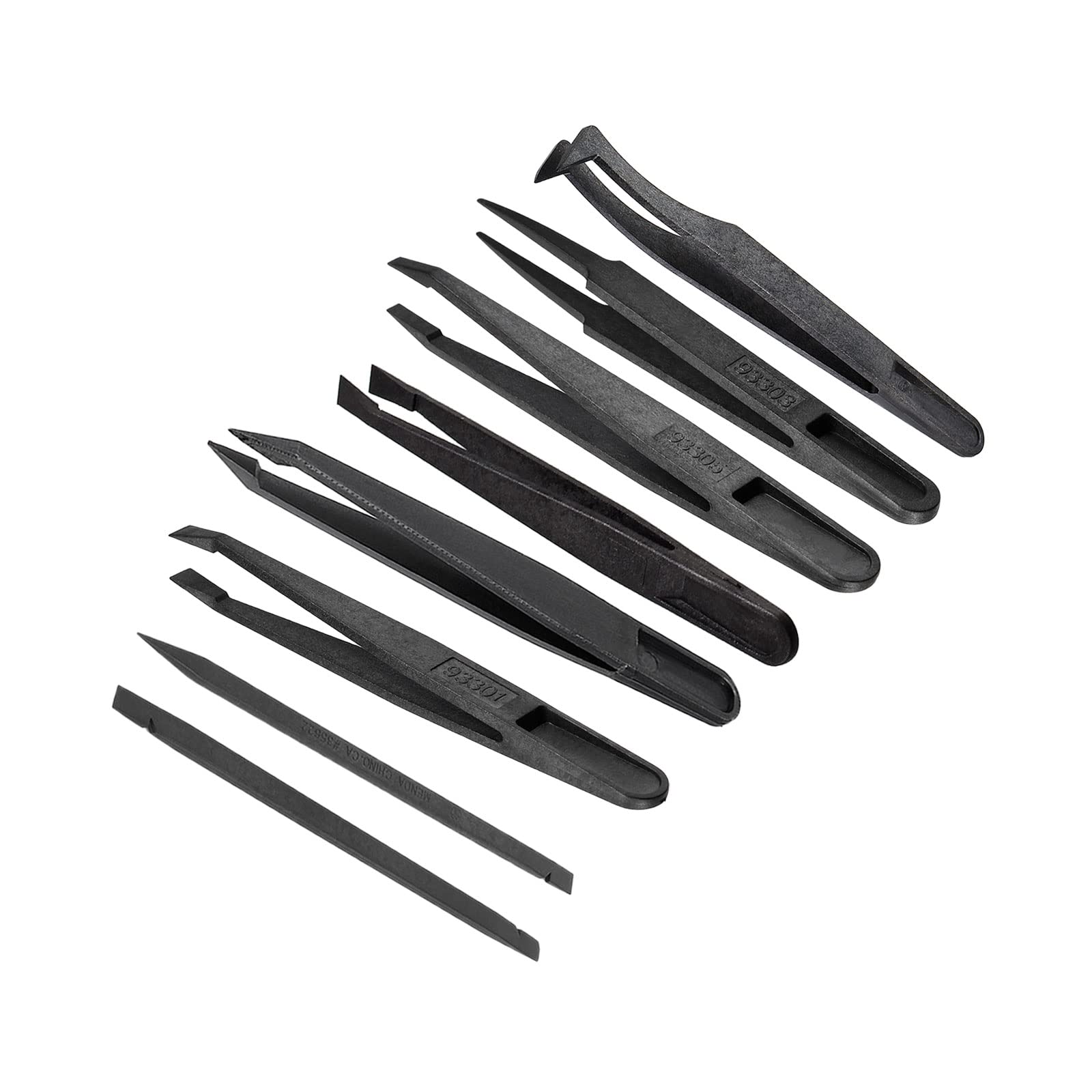 CoCud Plastic Tweezer Set, Anti-Static Pickup Clip with Pry Tool (Black) - (Applications: for Mechanical Equipment Repair), 8-Pieces