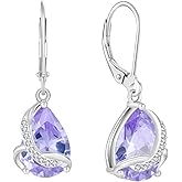 Rocayi Teardrop Earrings for Women 925 Sterling Silver Dangle Drop Leverback Earrings Birthstone Jewelry Gifts for Wife Mom Girlfriend Her