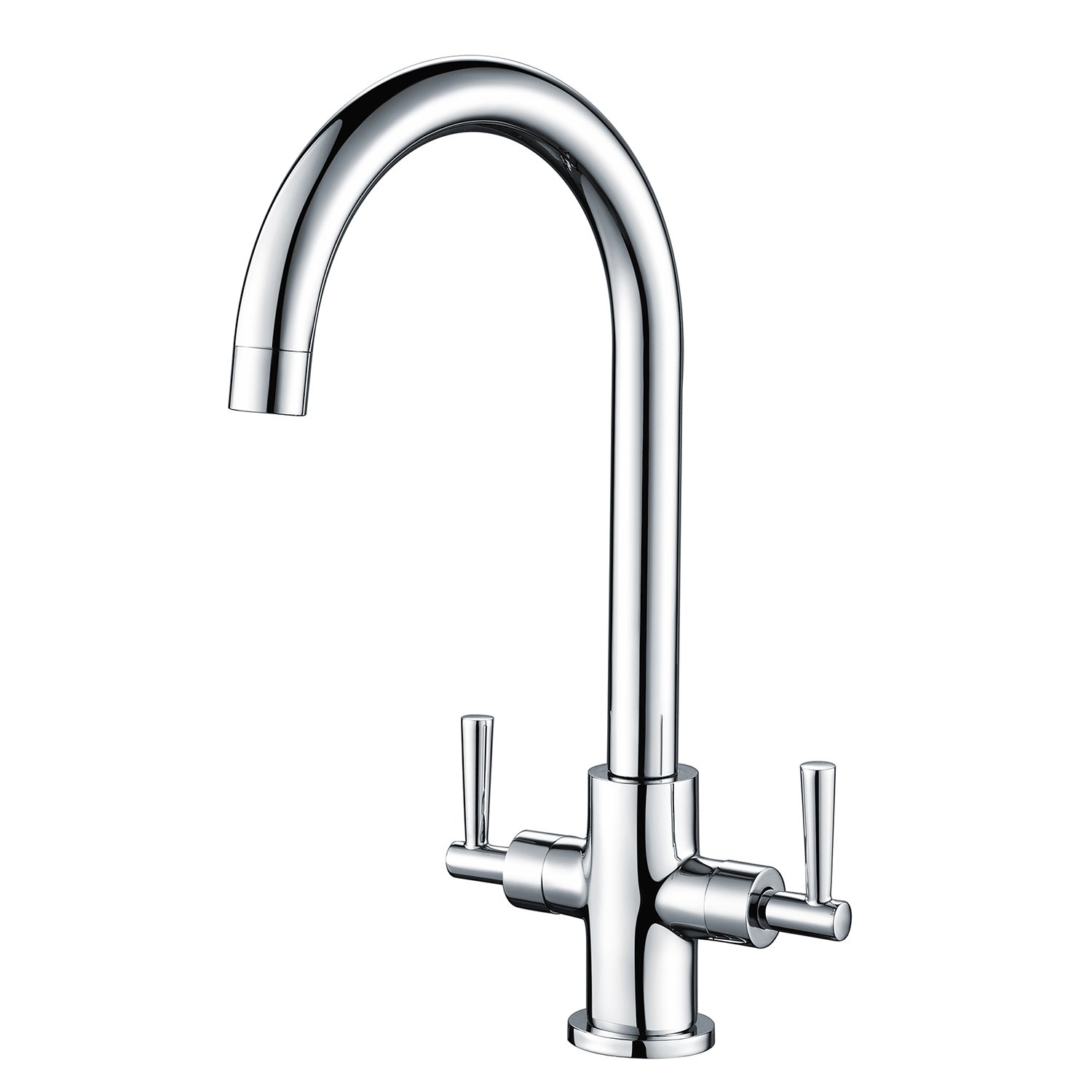 Hapilife Kitchen Sink Mixer Tap Monobloc Dual Lever Chrome 360° Swivel Spout Mono Kitchen Mixer Taps 1 Hole Twin Lever Sink Tap Stainless Steel
