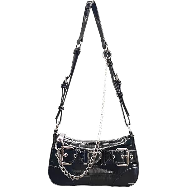 Punk Biker Crossbody Bag (ブラックショルダーバッグ) Punk Handbags Retro Multi Pocket Shoulder Bag Fashionable