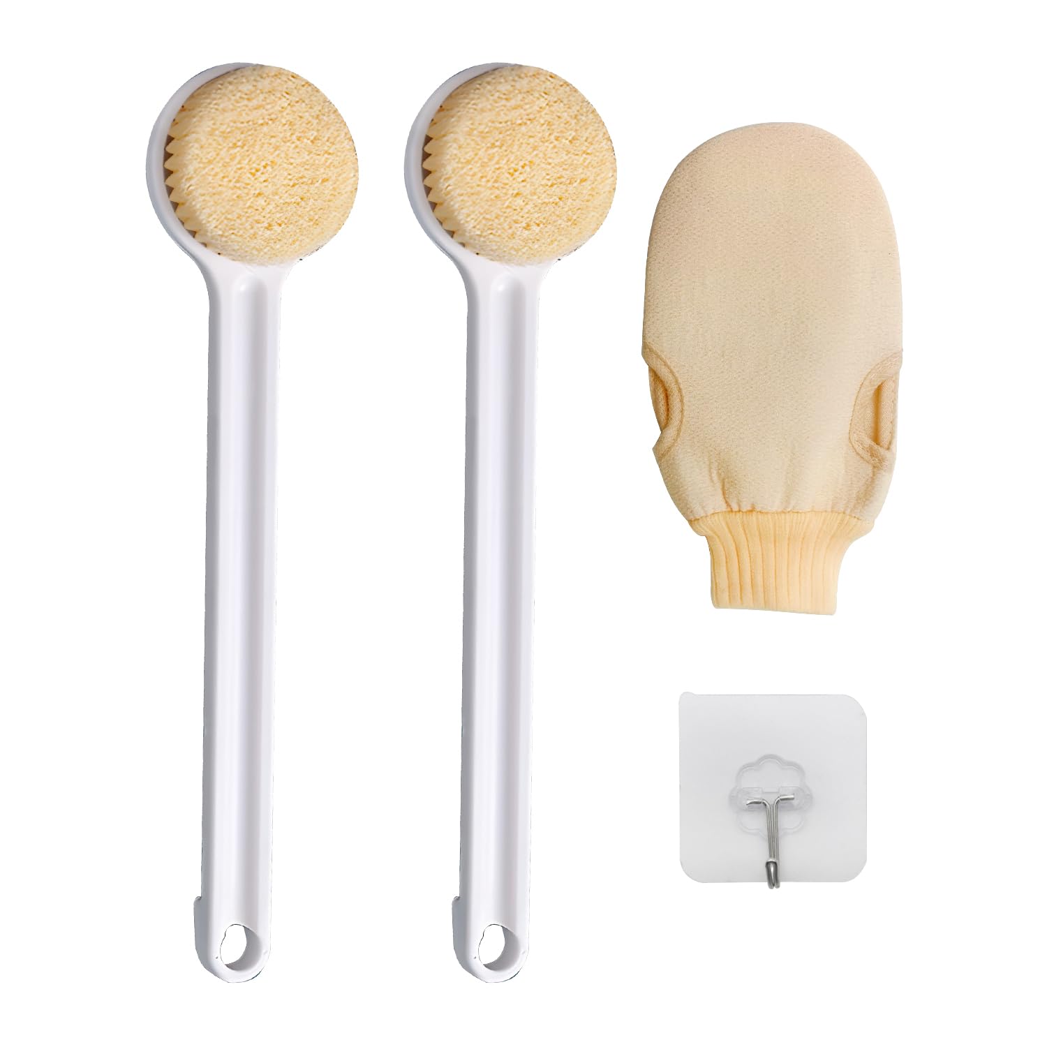 FRXAEZTG Back Brush Bath Brush, Set of 2 Shower Brush, Back Scrubber with Long Handle and Exfoliating Glove, Body Scrub, Body Brush, Dry Brush, Shower Exfoliating Brush for Men and Women