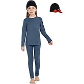 woolcano Unisex Kids' 100% Merino Wool Base Layer Sets - Light and Midweight Thermal Underwear Gifts Pack with Wool Beanie