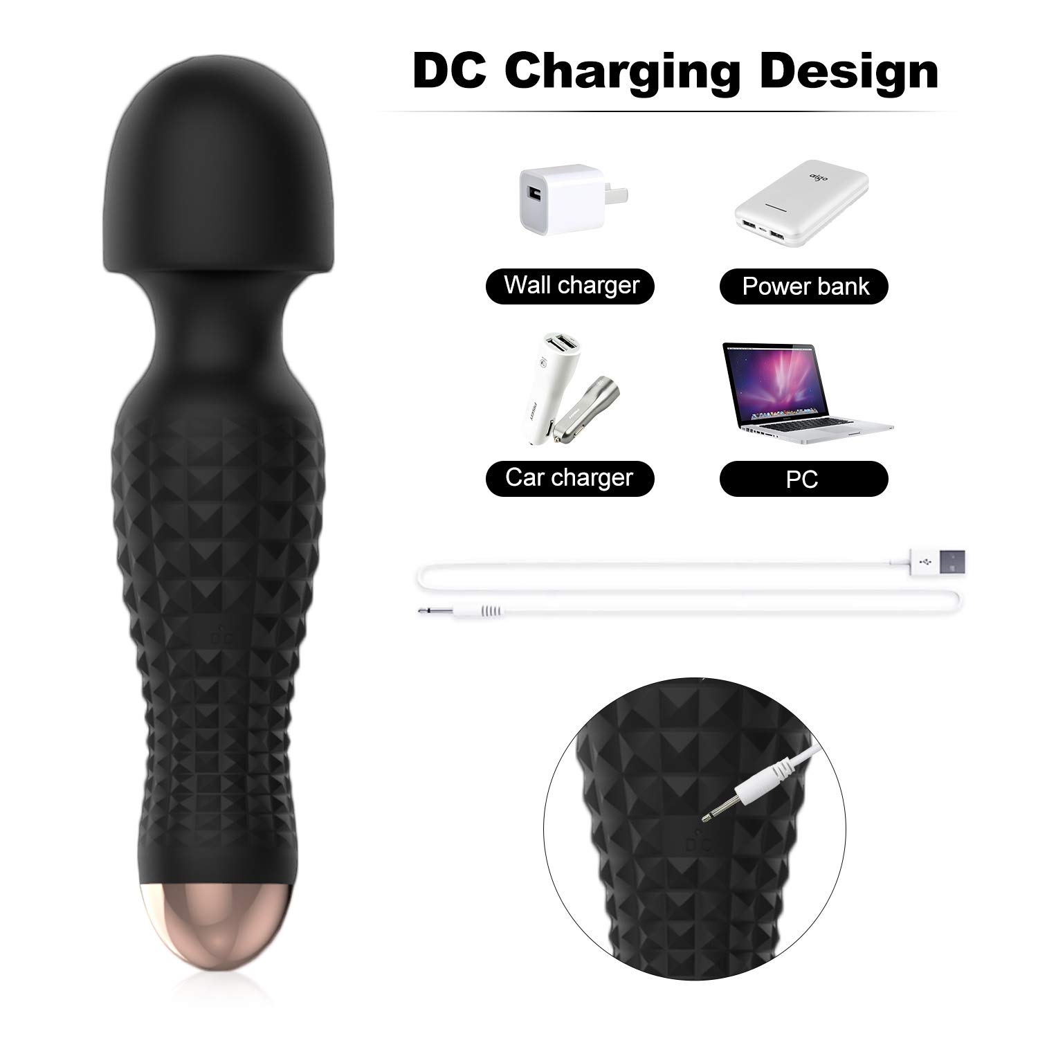 Personal Therapeutic Massage Wands, Handheld Cordless Massage Wand Rechargeable with 12 Powerful Vibration Modes for Full Body Massaging Sports Recovery & Muscle Aches Original Magic Wands (Black)