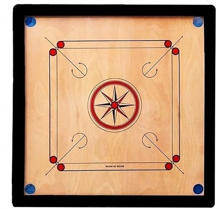 OptiPlus Shiny Gloss Finish Large Size 32 Inches Round Pocket Carrom Board with Coins, Striker, and Powder ( Recommended for Above 11 Year )