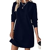 BLENCOT Womens Casual Pullover Sweatshirt Dress Crewneck Long Sleeve Trendy Fall Textured Solid Mini Dresses with Pockets