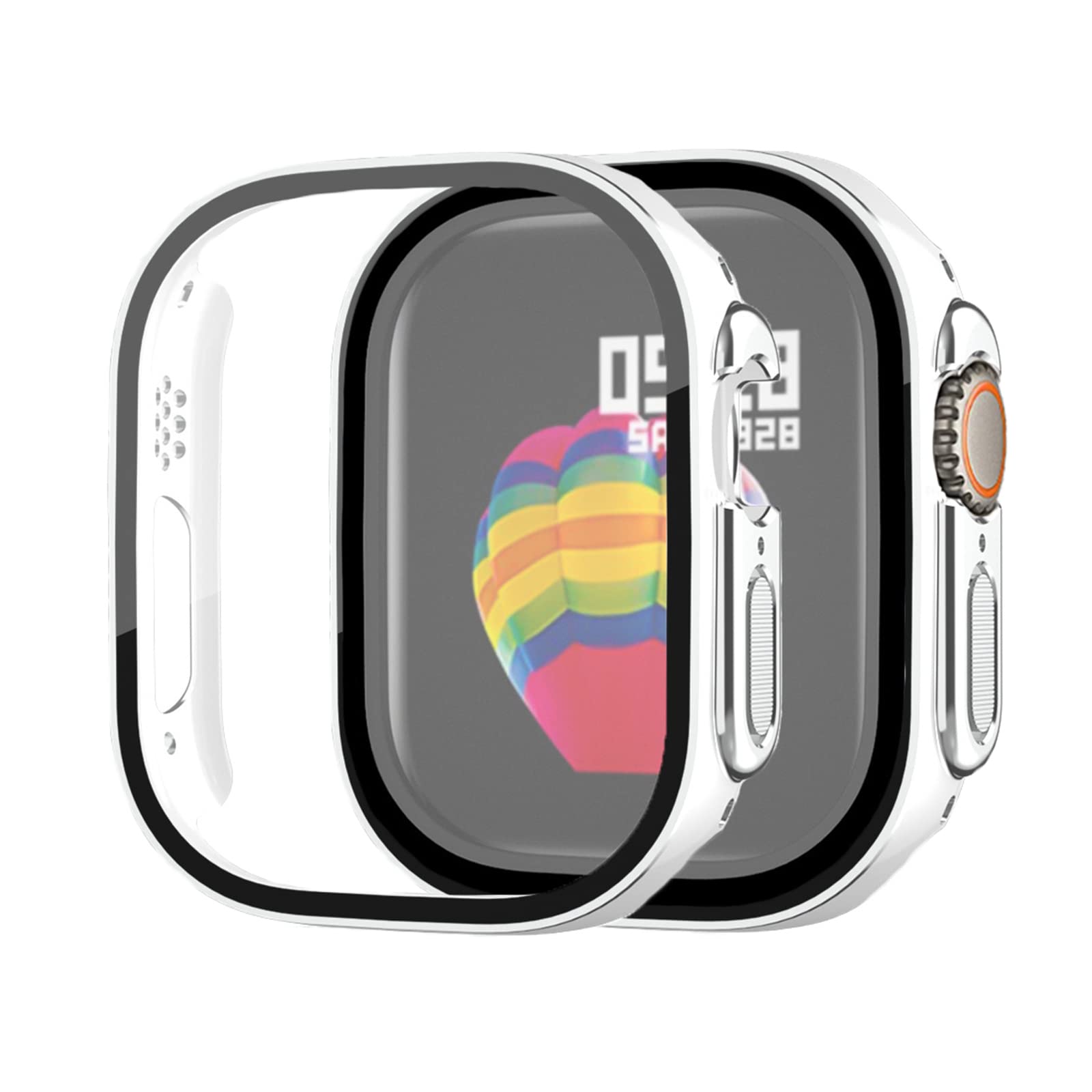 Miimall Case for Apple Watch Ultra 2/1 49mm, Hard PC Bumper with Tempered Glass Screen Protector, Ultra-thin Shell Full Protective Cover for iWatch Ultra/Ultra 2 -White+Silver