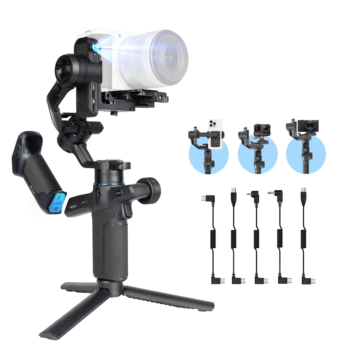 Photo 1 of [Bundle] FeiyuTech SCORP Mini-3 PRO + Camera Cables All in One 3-Axis Camera Stabilizer,Built-in AI Track Sensor Handheld Gimbal Stabilizer