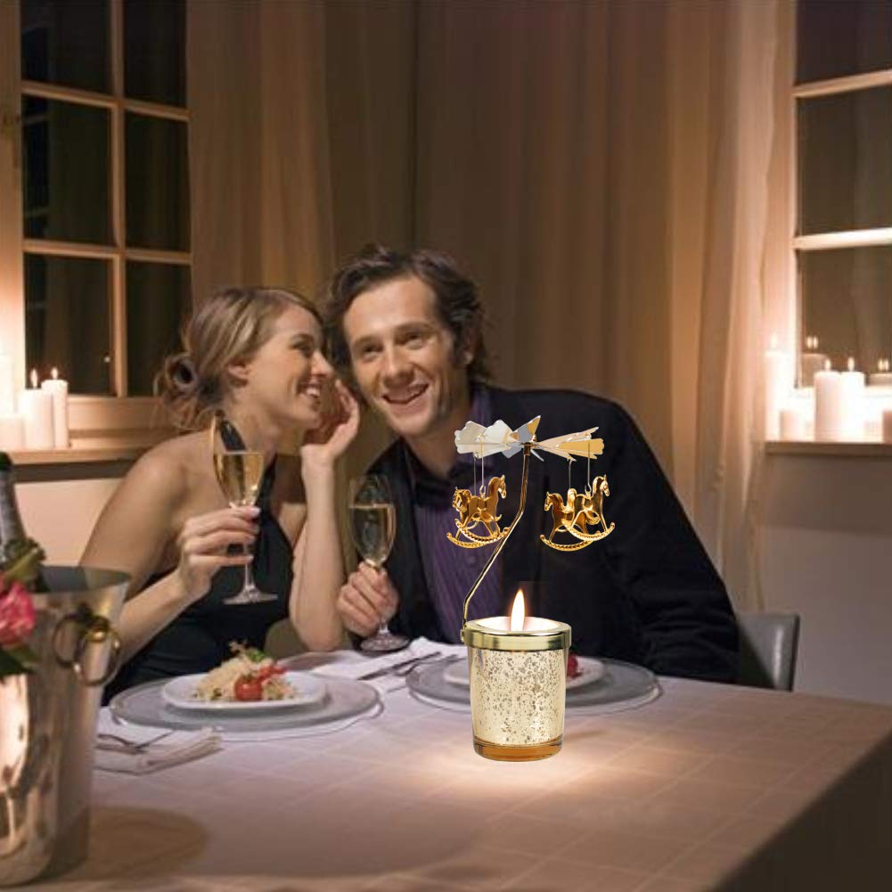 Tea Light Holder, 1 Set Rotating Candle Holder Romantic Candle Light Dinner for Home Decor Gifts Frosted Glass Scandinavian Design Candle Holder with Snowflake and Feather Ornaments(Without Candles)