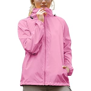 bmkBWO Rain Jacket Women Waterproof,Lightweight Packable Raincoat with Hooded Golf Hiking Outdoor Travel Windbreaker Raincoat