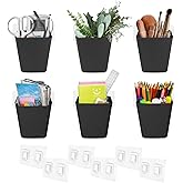 Wall Caddy Pen Holders, 6 Pack Large Pencil Cups Organizer for Marker / Remote / Crayon / White Board Accessories, with Adhesive Stickers, Office Home Craft Class Kids Room Art Organization (Black)