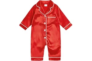 Multitrust Newborn Baby Girl Boy Silk Pajamas Long Sleeve Button Down Satin Infant Pjs One Piece Jumpsuit Loungewear