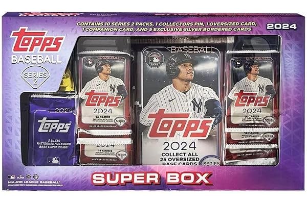 2024 Topps Series 2 Baseball SUPER Factory Sealed Box with (147) Brand New Mint Cards Including Oversized Base & Companion Cards, Wrapped Enamel PIN & (5) EXCLUSIVE SILVER CRACKLE PARALLELS!